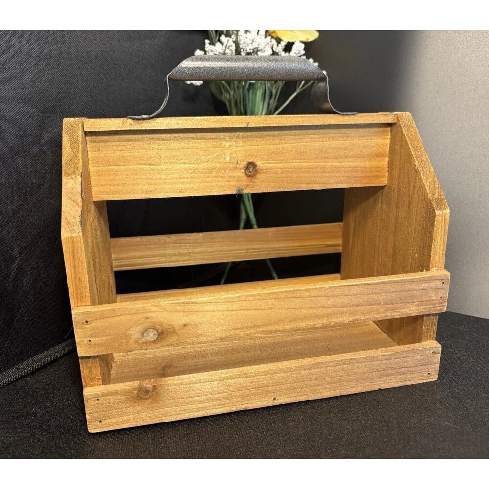 Rustic Wooden Beer Caddy Six Pack Carrier w/ Bottle Opener Farmhouse Style 10”